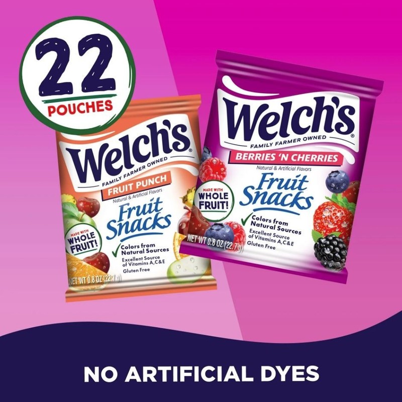 Welch's Fruit Snacks, Fruit punch & berries N Cherries, 0.8 oz, 22 Count gallery