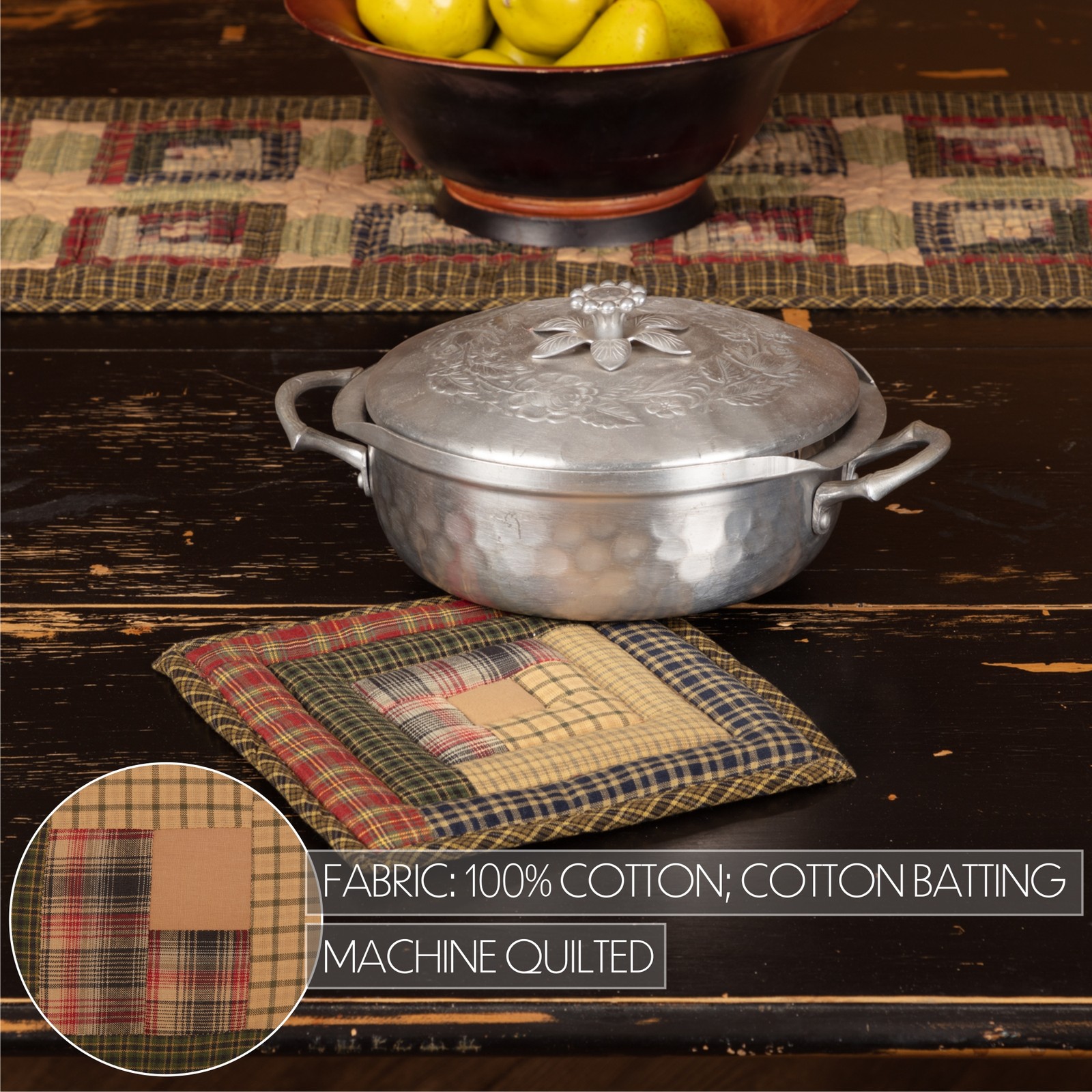 Pot Holder Tea Cabin Rustic 8x8 Quilted Patchwork Kitchen Table Decor VHC Brands gallery