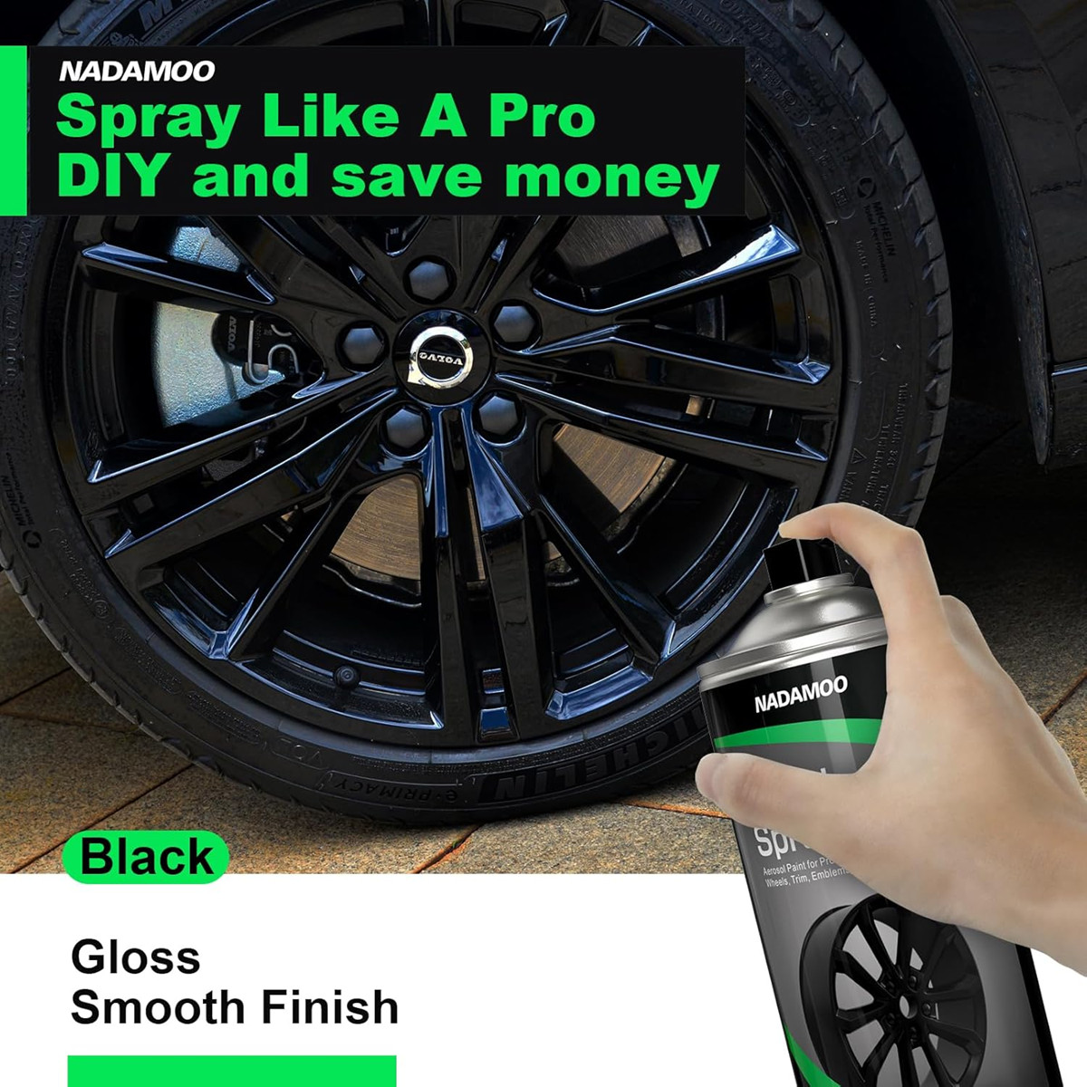 NADAMOO Aluminum Wheel Spray Paint, Semi-gloss Aerosol ,Gloss Black, 4 Cans gallery