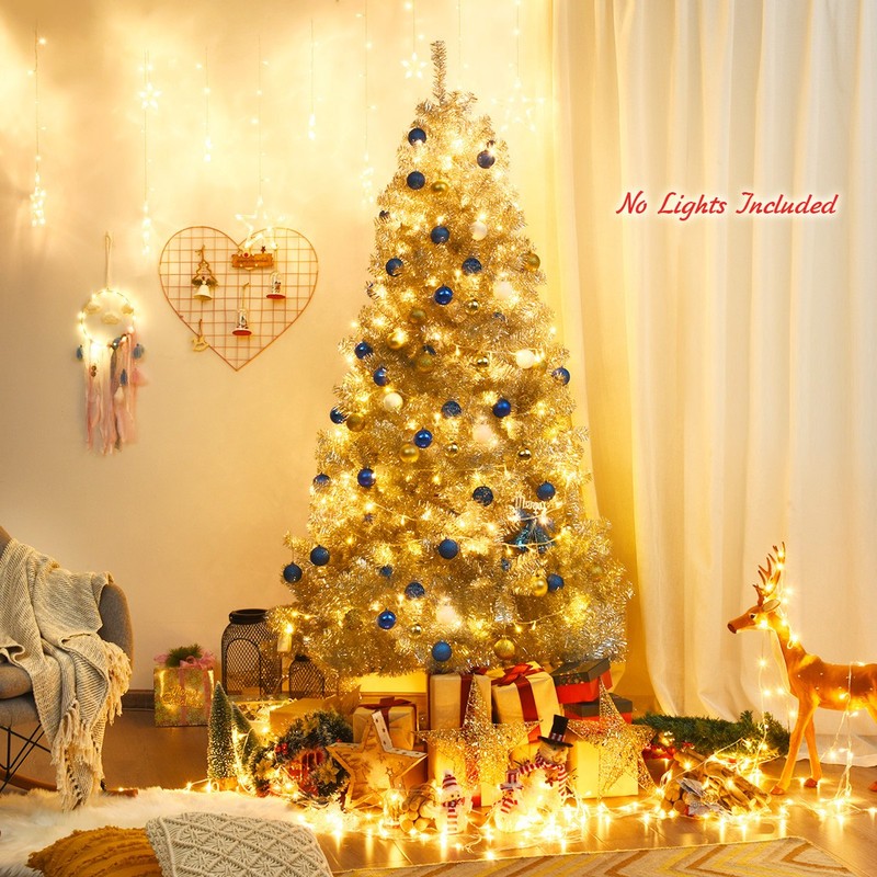 7.5Ft Hinged Unlit Artificial Silver Tinsel Christmas Tree Holiday w/Metal Stand gallery