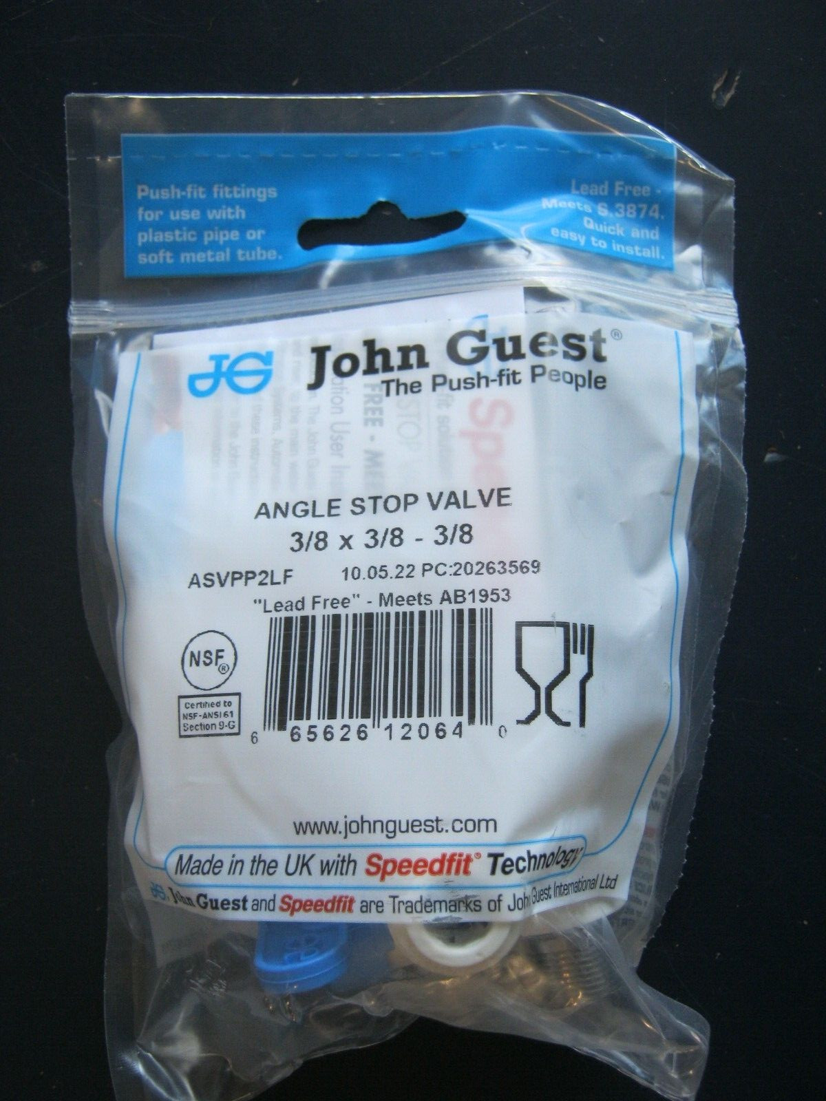 NEW John Guest ASVPP2LF Angle Stop Valve 3/8"M X 3/8"F X 3/8" tube push fit gallery