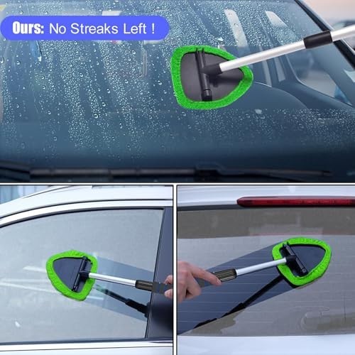 Car Windshield Cleaning Tool with Extendable Handle & 4 Washable Microfiber Pads gallery