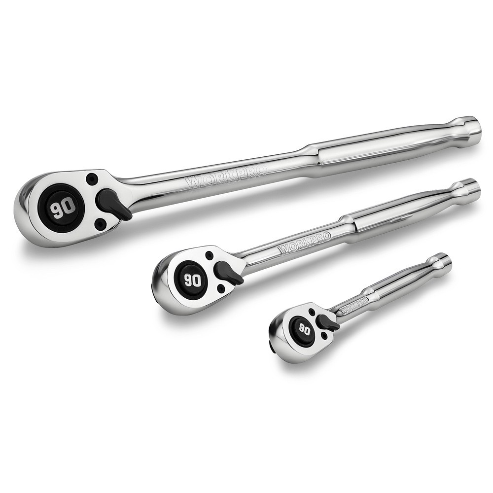 WORKPRO 3-Piece Low Profile Drive Ratchet 1/4" 3/8" 1/2" 90-Tooth Ratchet Wrench