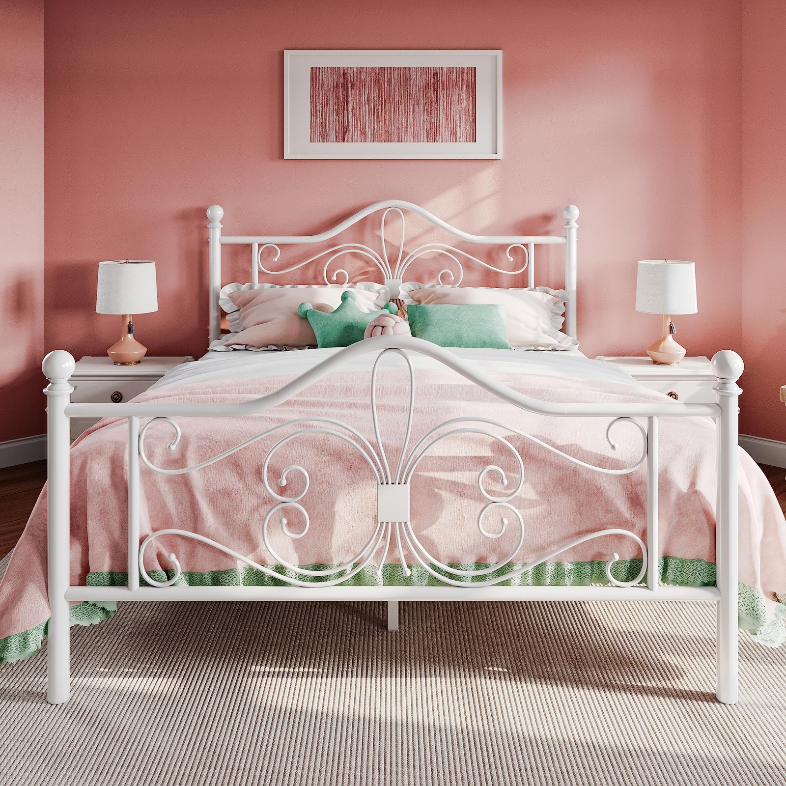SHA CERLIN Full Size Bed Frame with Headboard,Metal Bed Frame with Butterfly ... gallery