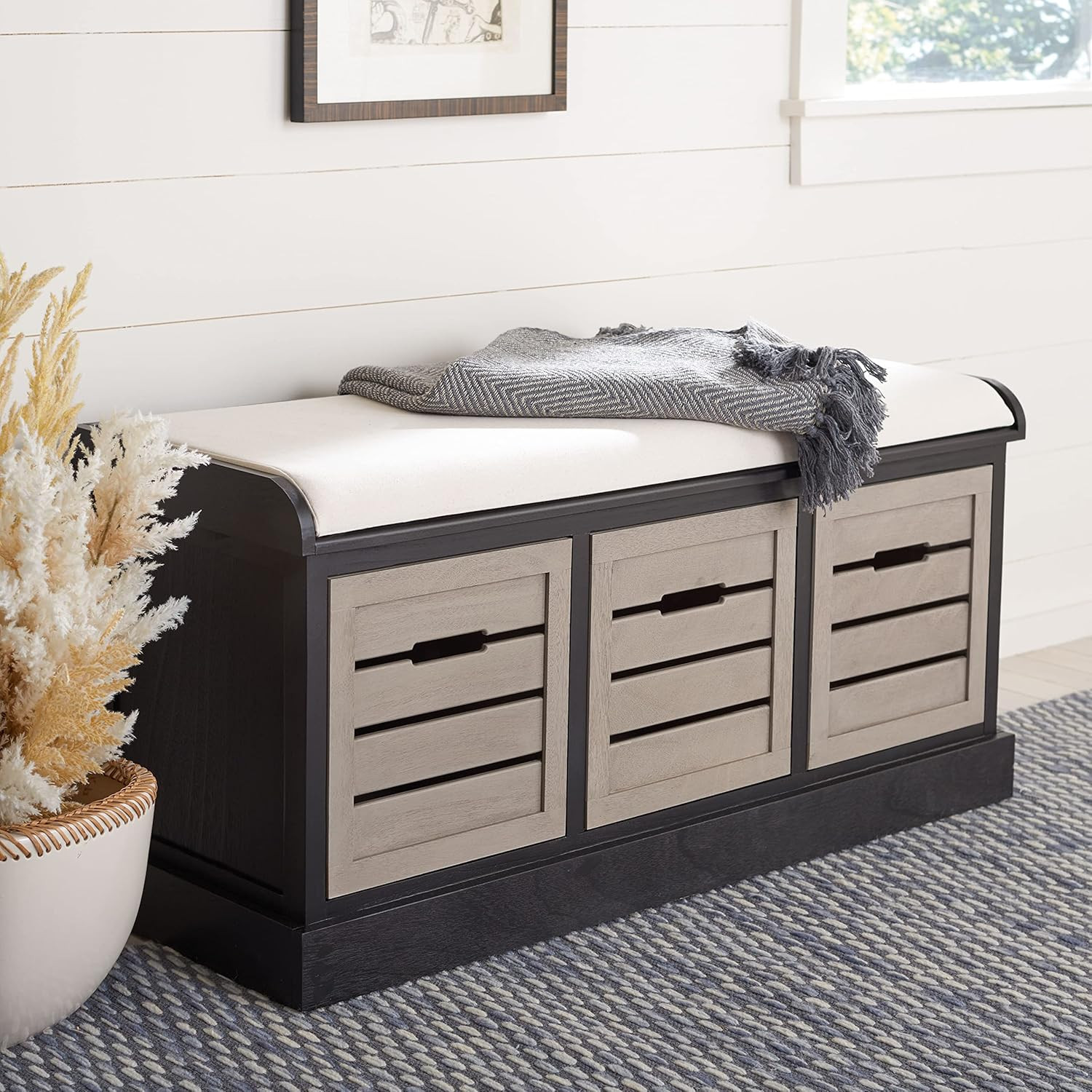 Briar Farmhouse 3-Drawer Storage Bench in Black/Greige - Fully Assembled gallery