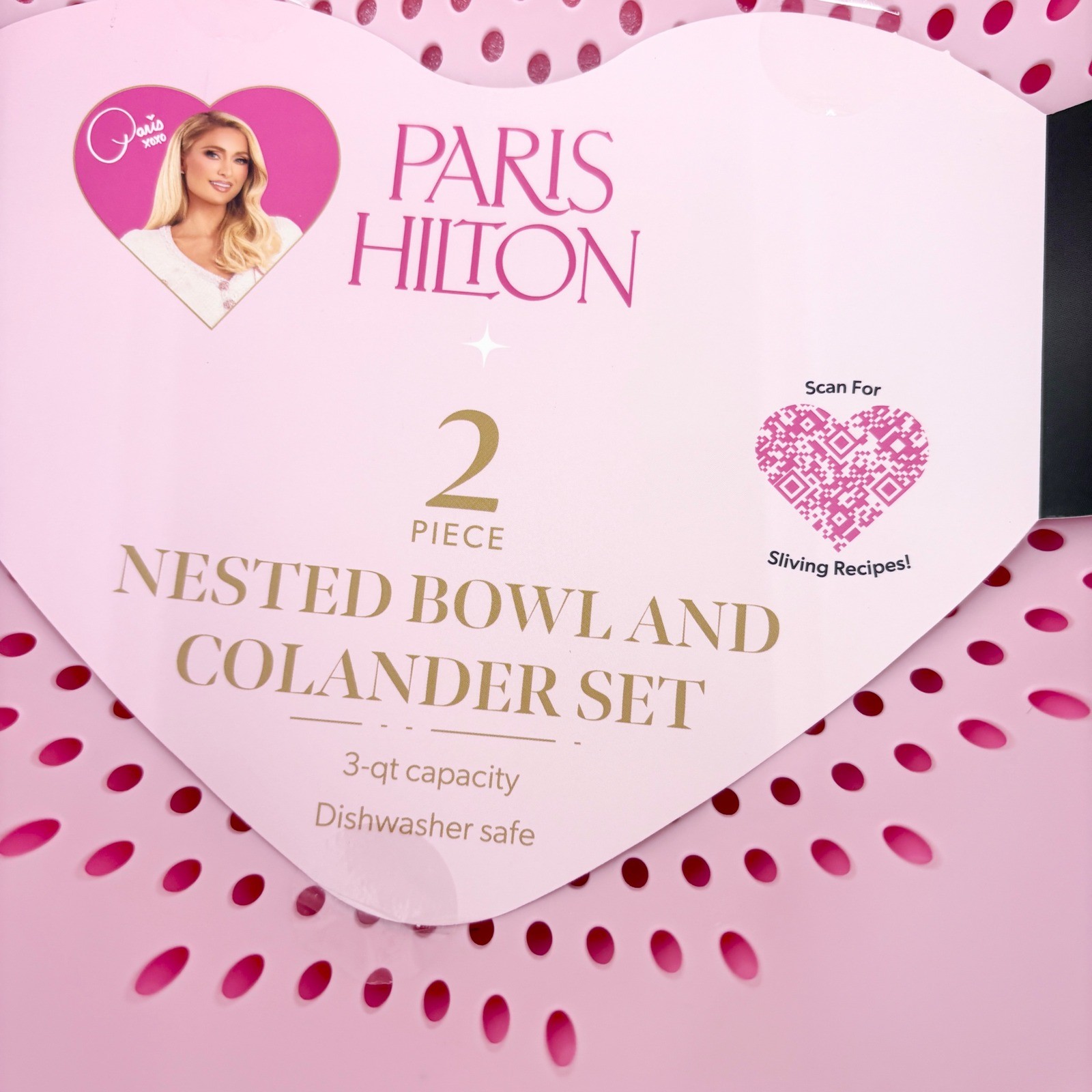 Paris Hilton Heart Shaped 2 Piece Nested Bowl and Colander Set Pink 3qt gallery