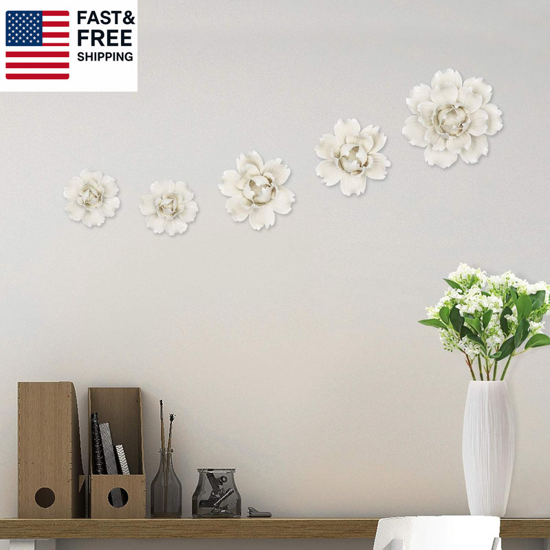 5 Pcs Ceramic Flower Wall Decor Handcrafted 3D Hanging Porcelain Flowers Wall Ar gallery