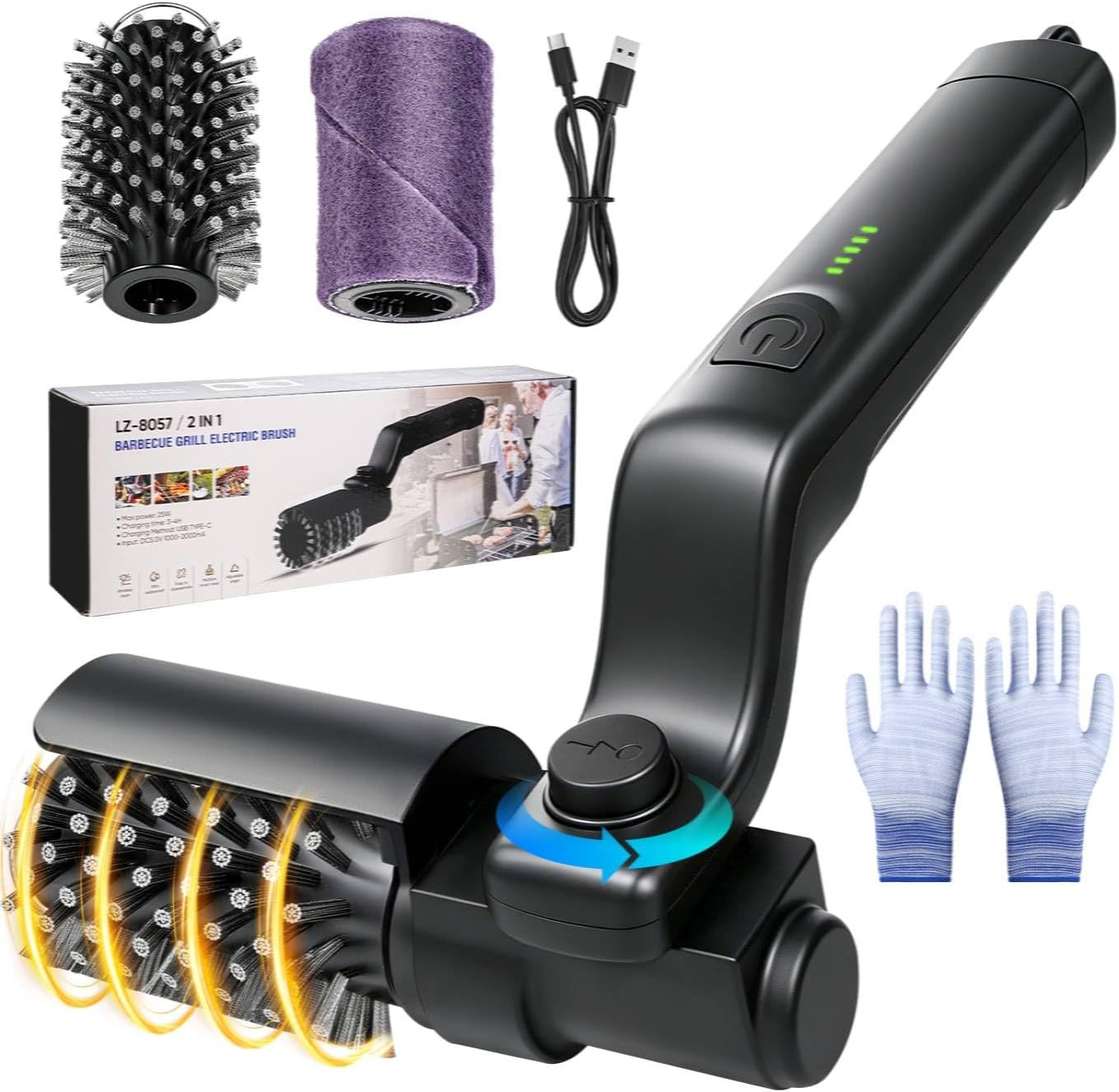 Electric Grill Brush Cordless Rechargeable 180-Min Runtime 3 Speeds gallery