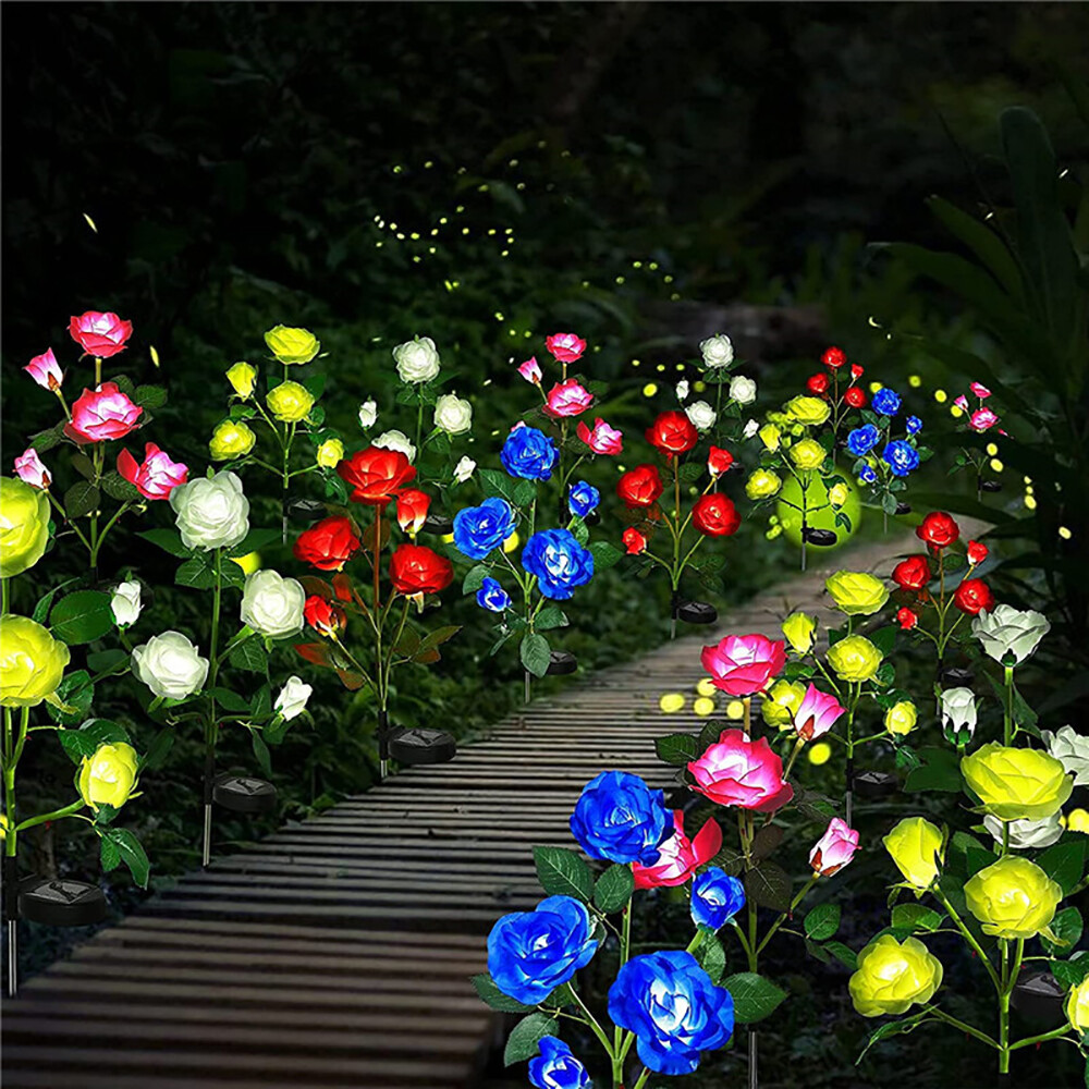 10 Head Solar Power Rose Flower Lights Outdoor Garden Landscape Yard Lamp Decor gallery