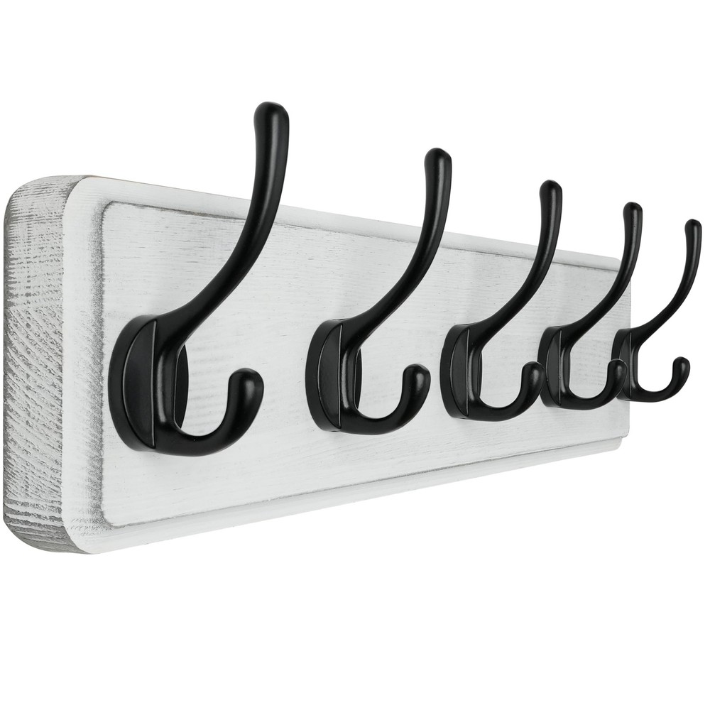 Rustic Pine Solid Wood Wall Mount Coat Rack 5 Hooks Hanging Clothes Hanger