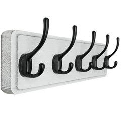 Rustic Pine Solid Wood Wall Mount Coat Rack 5 Hooks Hanging Clothes Hanger