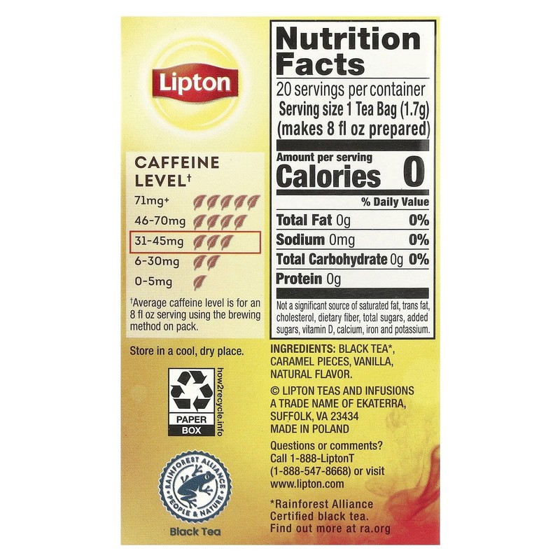 2 Boxes Lipton Vanilla Caramel Black Tea 40 Pyramid Bags BB 10/26 gallery