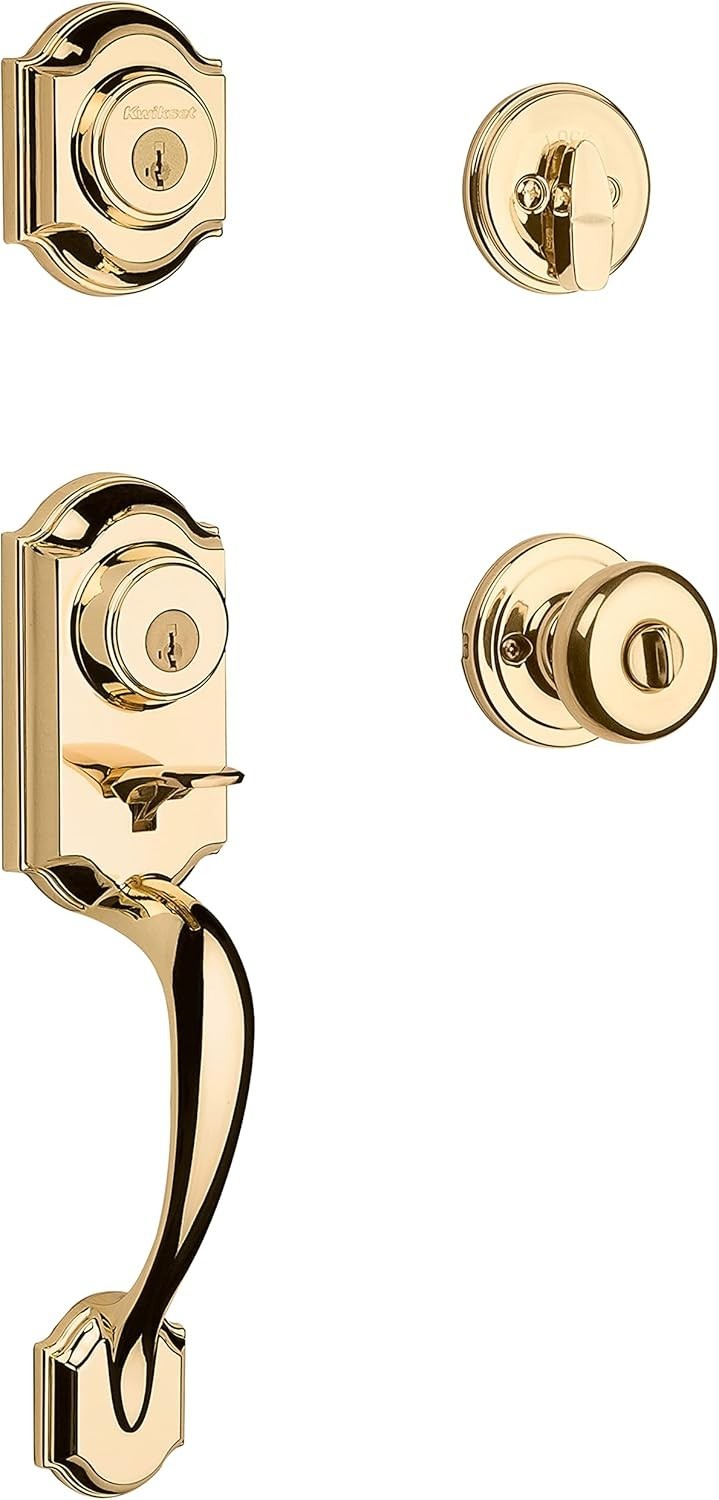 Kwikset Montara Front Door Lock Handle and Deadbolt Set, Polished Brass gallery