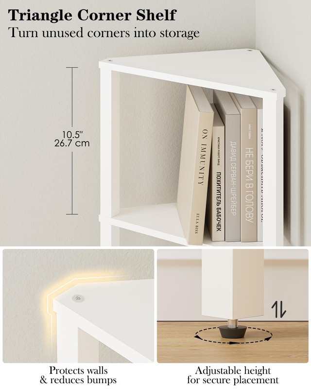 Corner Shelf with LED Light, 5-Tier Corner Bookshelf, Narrow Display Shelf with gallery