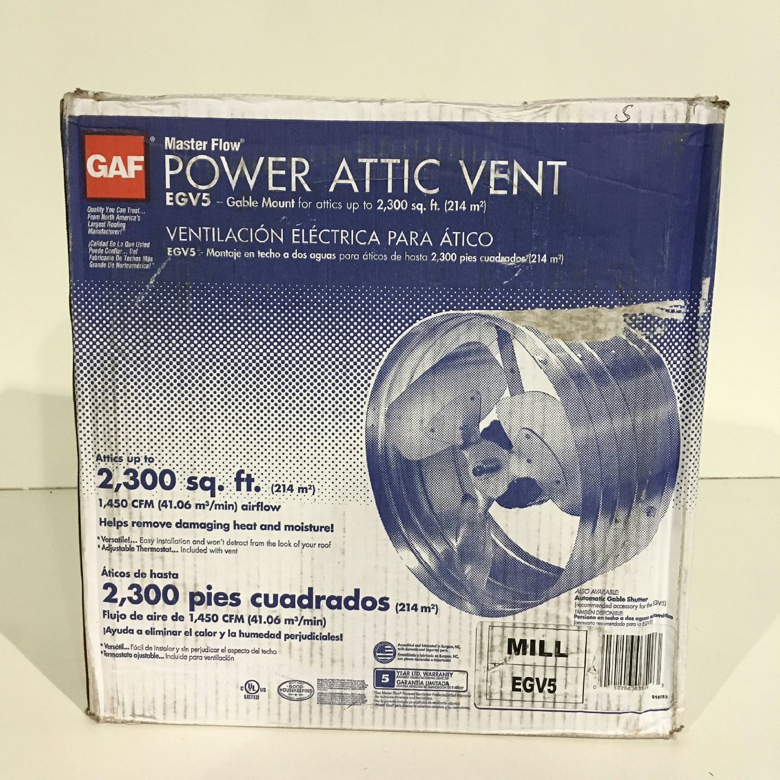 Master Flow EGV5 1450 CFM Power Gable Mount Attic Fan New (OPEN) gallery