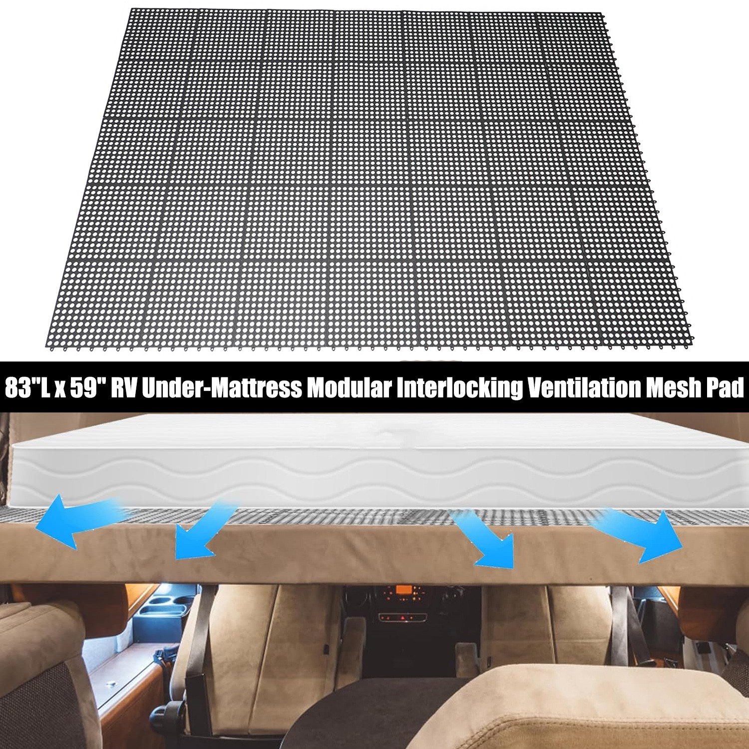 Plactic 83"L x 59" RV Under-Mattress Modular Interlocking Ventilation Mesh Pad gallery