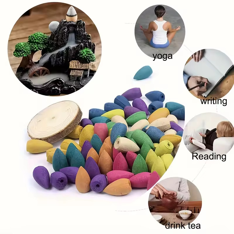 120PCS Mixed Backflow Incense Burner Cones Flower Flavor Smoke Bullet Cone USA gallery