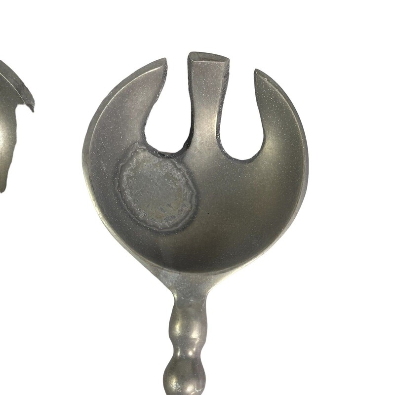 Retro Metal Pewter Salad Servers Serving Utensils Set MCM Rustic Grey Gray gallery