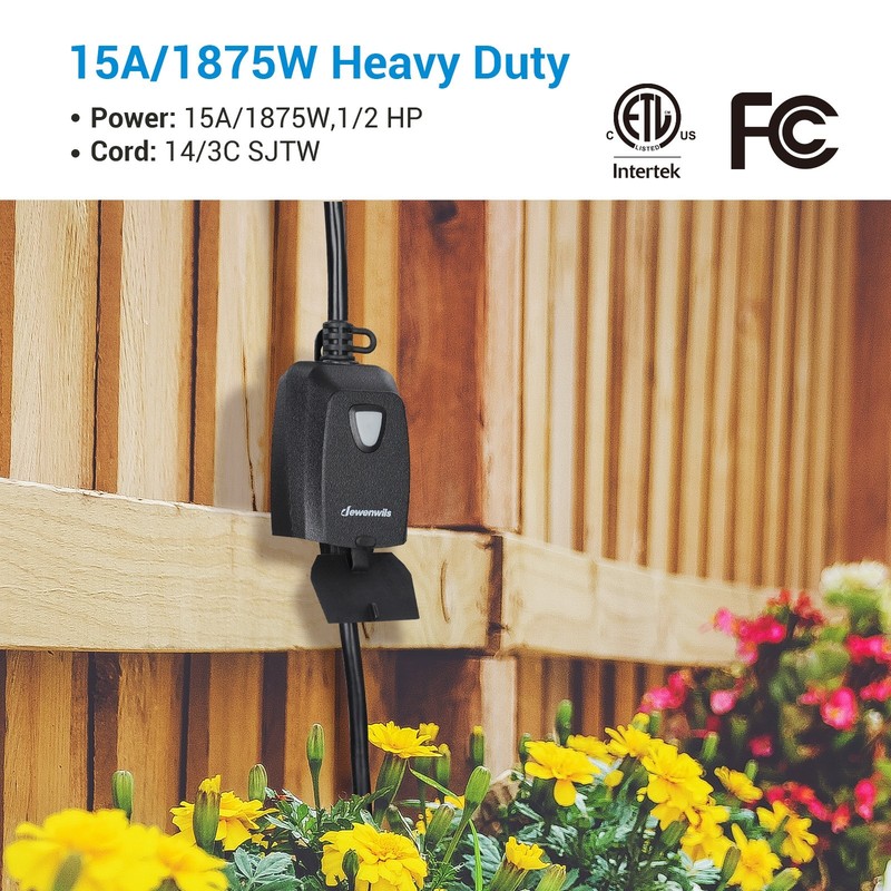 DEWENWILS Outdoor Remote Control Outlet 15A 1875W Waterproof 100FT Range gallery