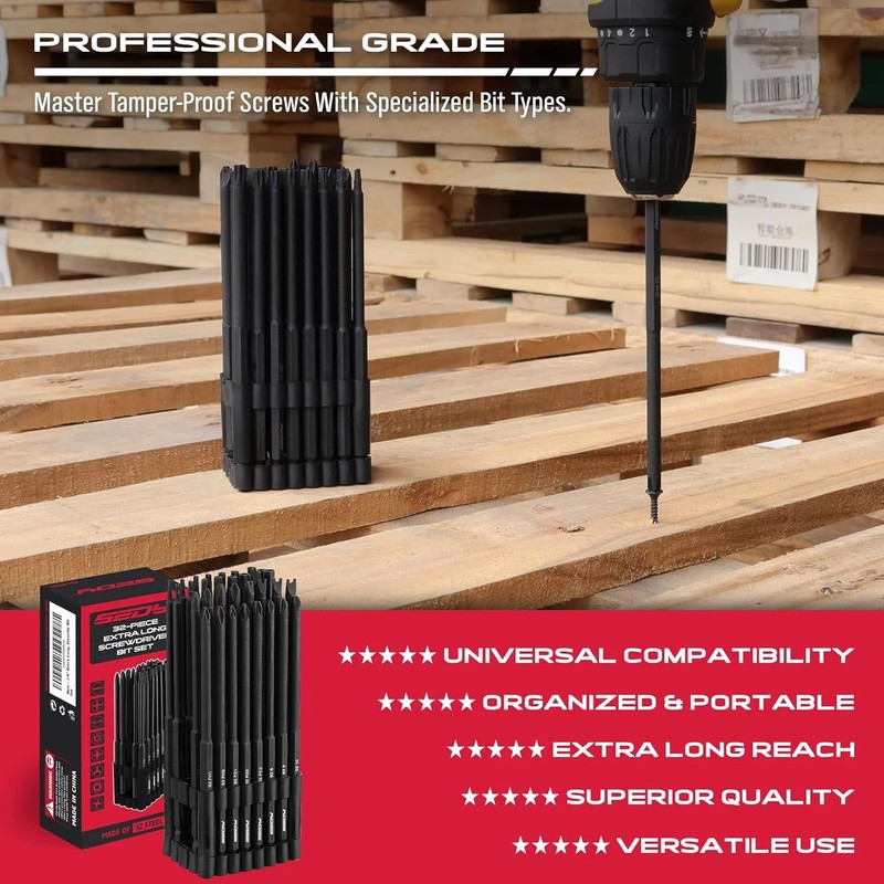 Extra Long Security Bit Set: 32-Piece S2 Steel Screwdriver Drill Bits for Tamper gallery