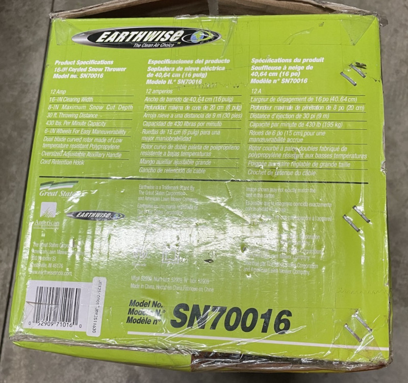 Earthwise SN70016 16" Width Electric Corded Snow Thrower gallery
