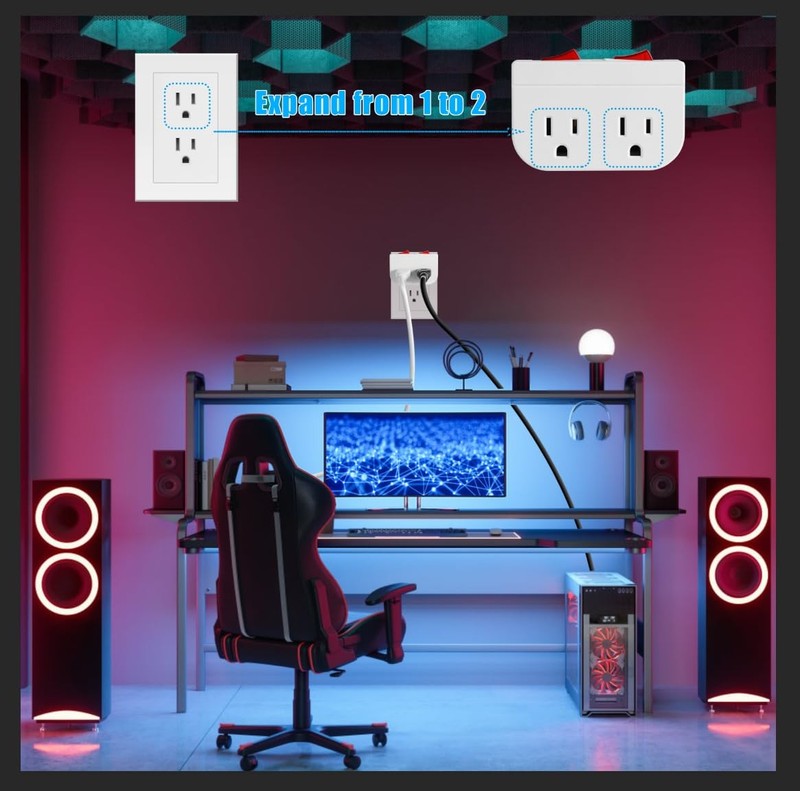 Grounded Outlet with Double ON Off Switch,VSEER 2 Port Electrical Outlet Plug... gallery