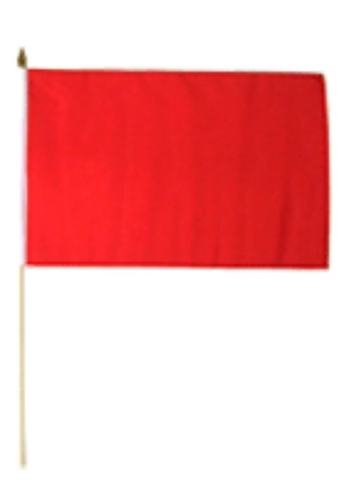 (2 PACK) 12x18 Solid Red Plain Stick Flag 24" Wood Pole Staff (Sewn Edges) 100D