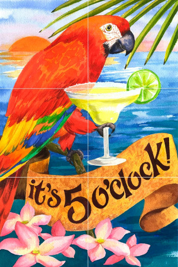 5 o'clock Parrot Margaritaville tropical beach sun ceramic tile mural backsplash gallery
