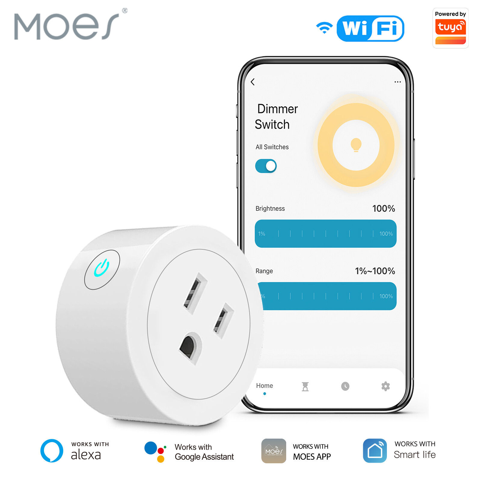 MOES WiFi Smart Power Dimmer Plug Switch Socket Outlet Timer Alexa Google APP gallery