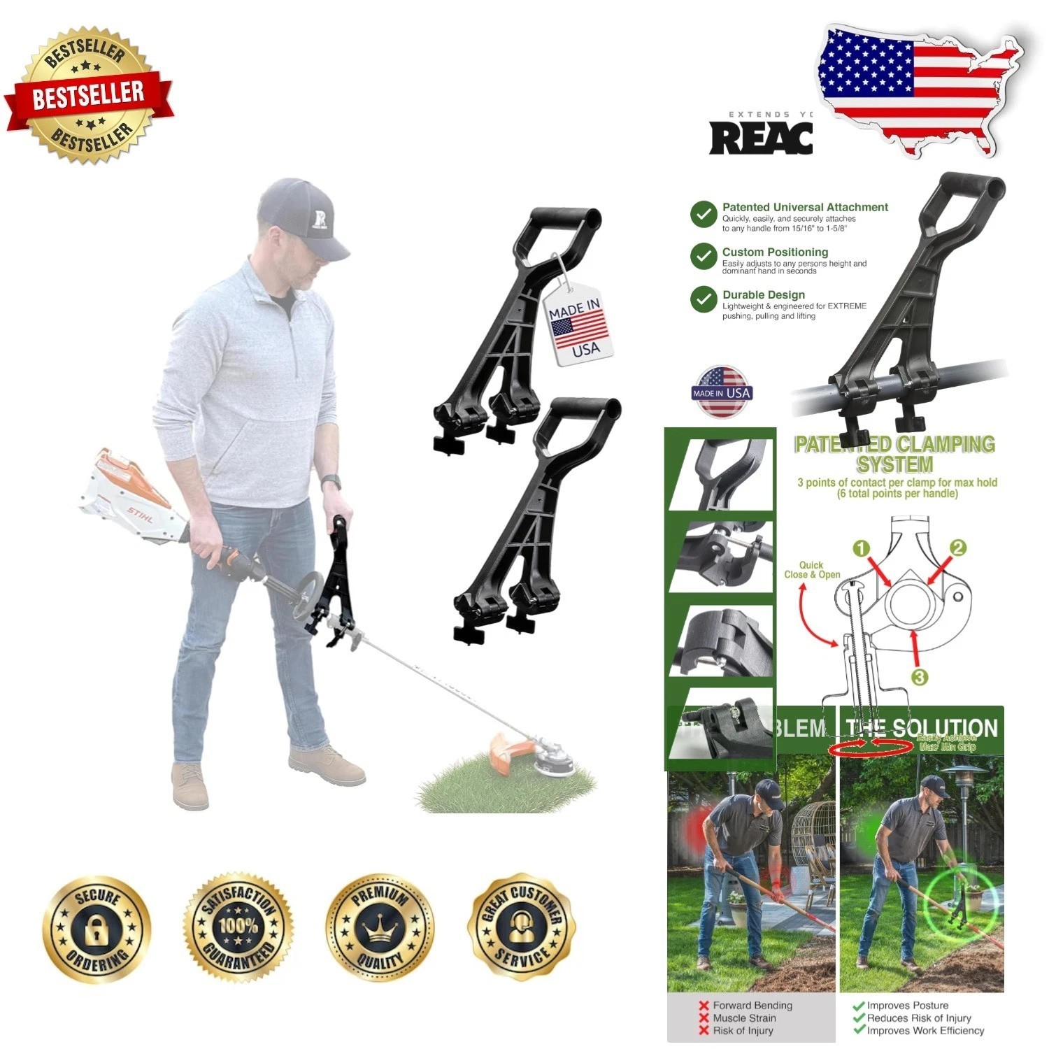 Universal Tool Handle Attachment 2-Pack: Back Saving, Ergonomic, Telescopic, USA gallery