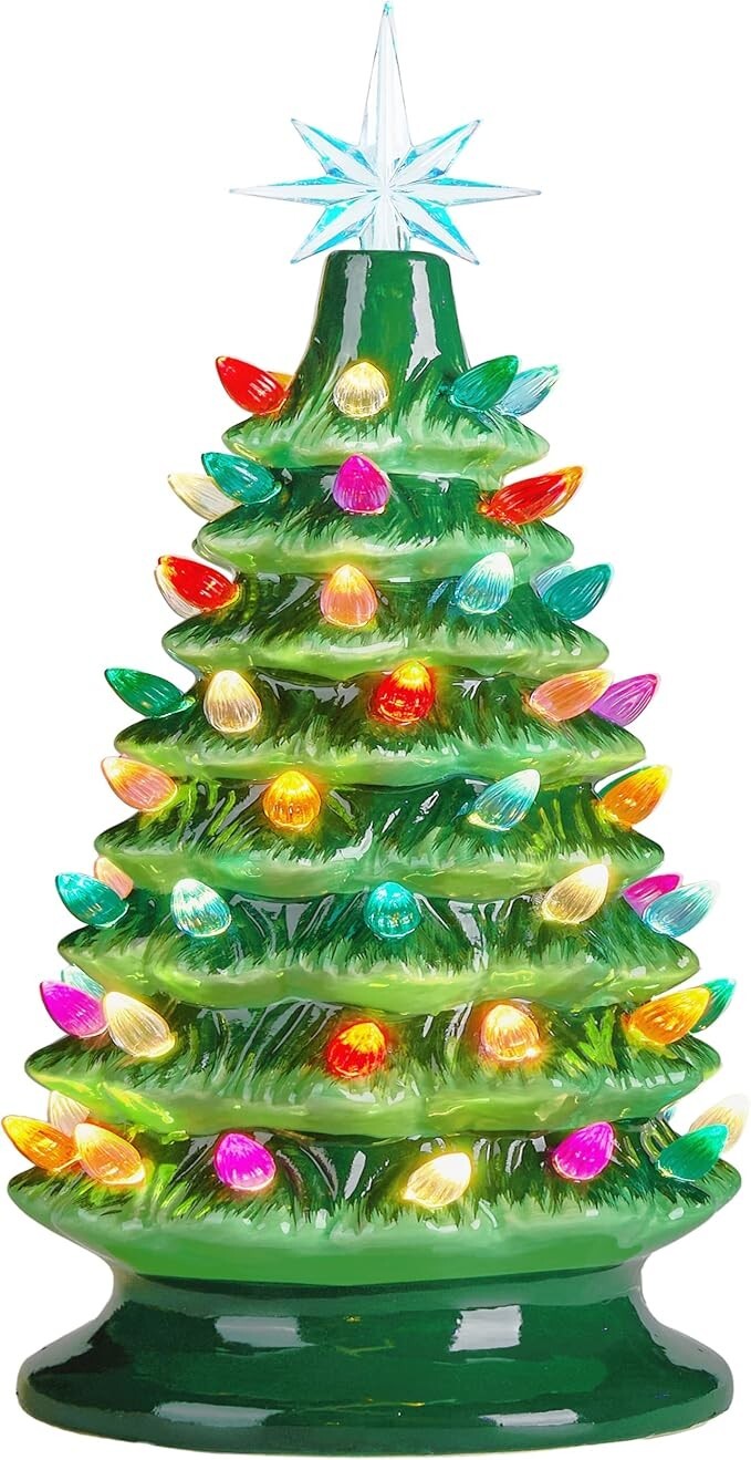 Pre-Lit 15" Ceramic Christmas Tree with Star Topper & 64 Multicolored Lights gallery