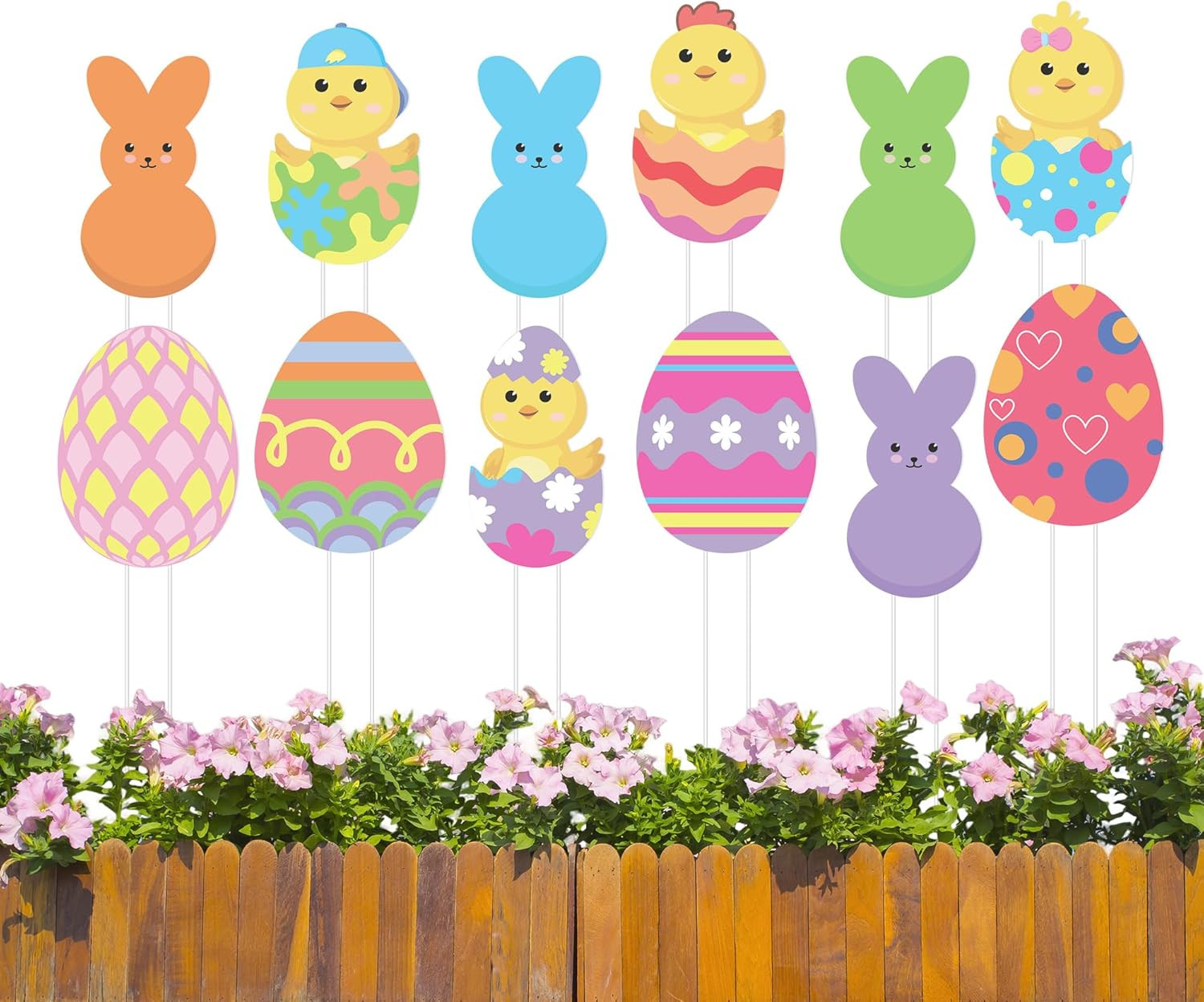 12 Pcs Easter Egg Planter Stakes-11 Inch Bunny Egg Chick Planter Stakes-Easter Y gallery