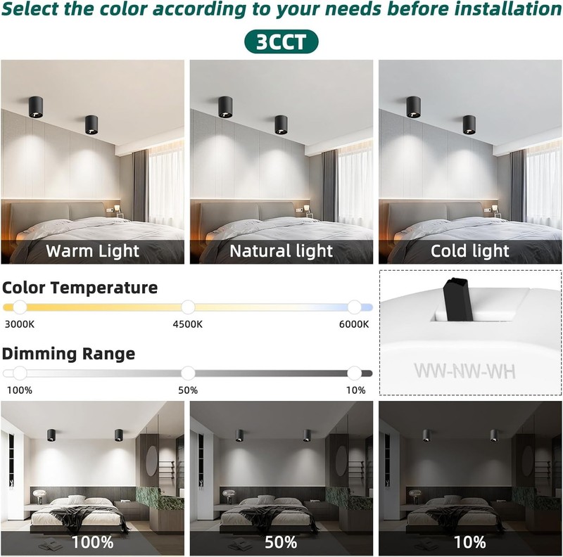 Modern LED Ceiling Light 3-Pack Black Dimmable 20W 1300LM 3000K–6000K Flush Moun gallery