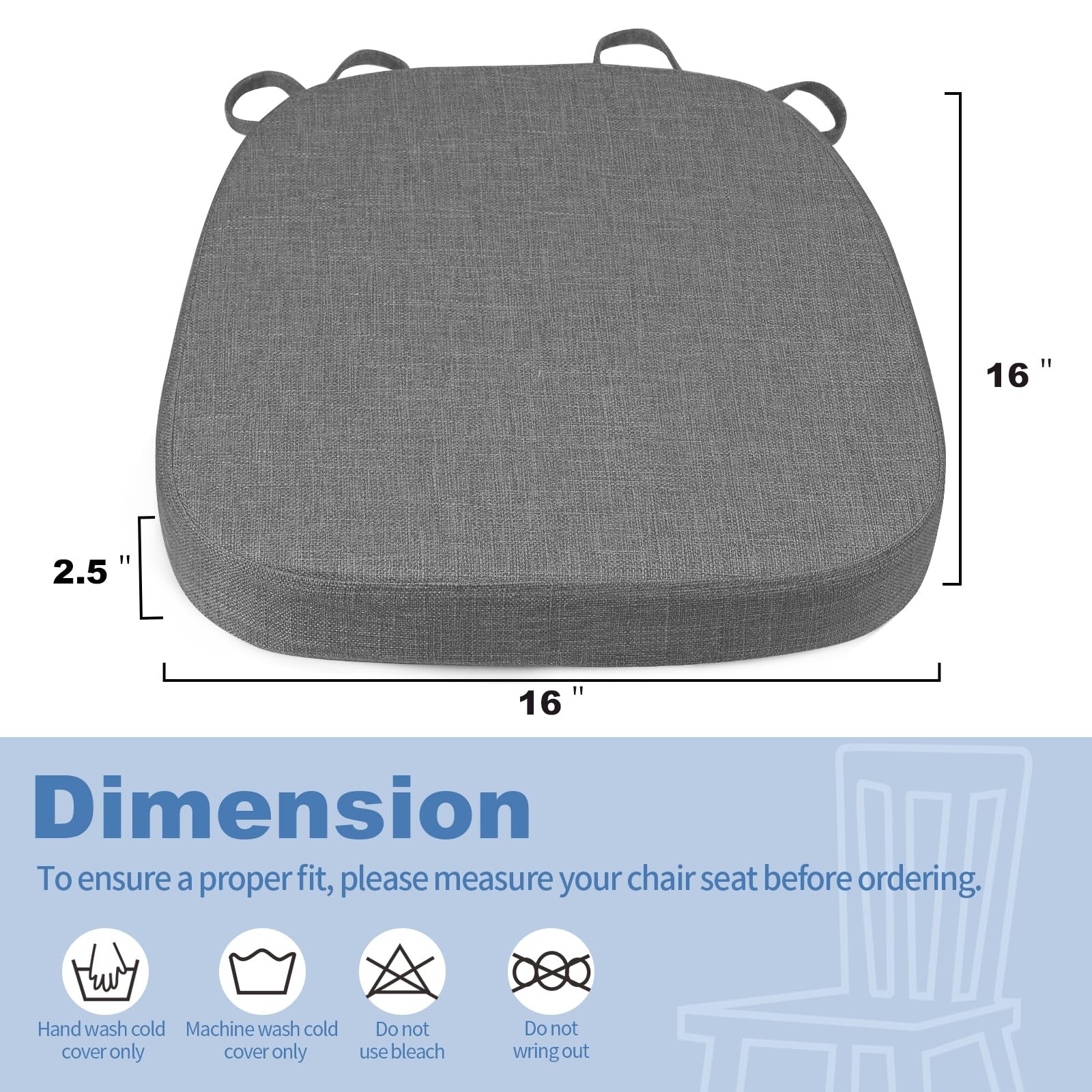 Thickened 2.5" Dining Chair Cushions Set 4 U-Shape Density Foam Slip Resistant gallery