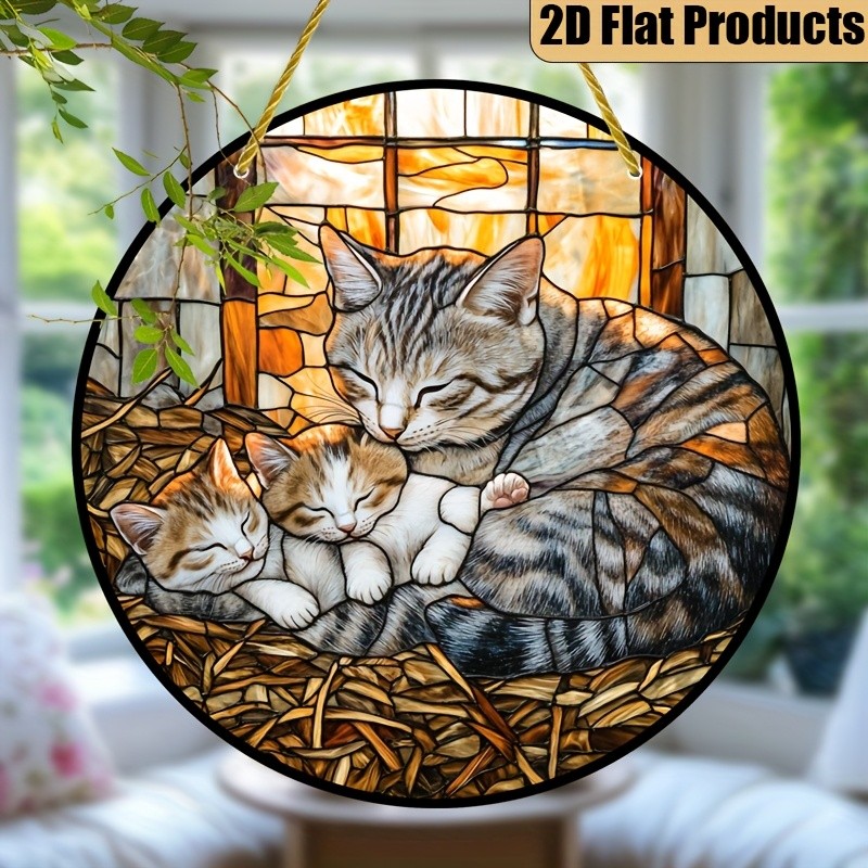 Napping Cat Kittens Acrylic Suncatcher Round Window Wall Hanging Decoration Gift gallery