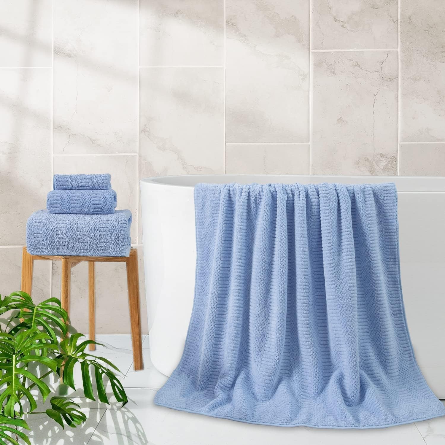 4 Piece Extra Large Bath Towels Set 35x70 Inches, Blue Oversized Soft Bath Sheet gallery