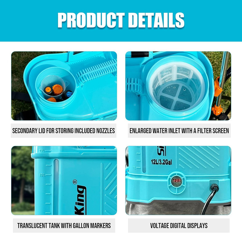 Battery Powered Backpack Sprayer 3.2 Gallon 80 PSI Electric Garden Sprayer Set gallery