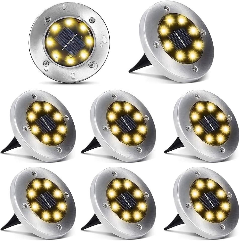 8 PACK Solar In Ground Lights Outdoor Garden In Grond Lights Waterproof Warm gallery