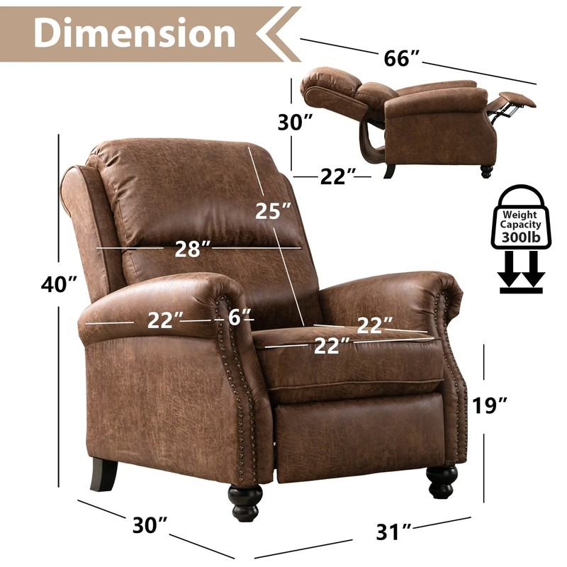 EBELLO Push Back Recliner Chair Studded Faux Leather Armchair for Living Room gallery