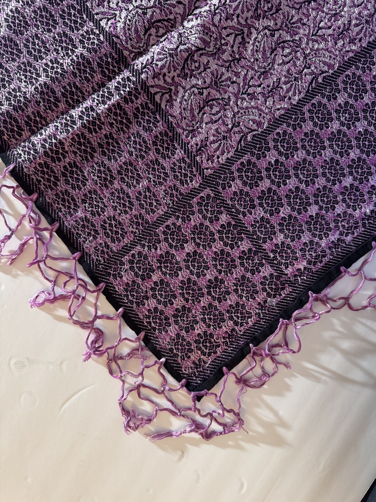 Hand-loomed Silk Throw With Hand-tied Fringe gallery