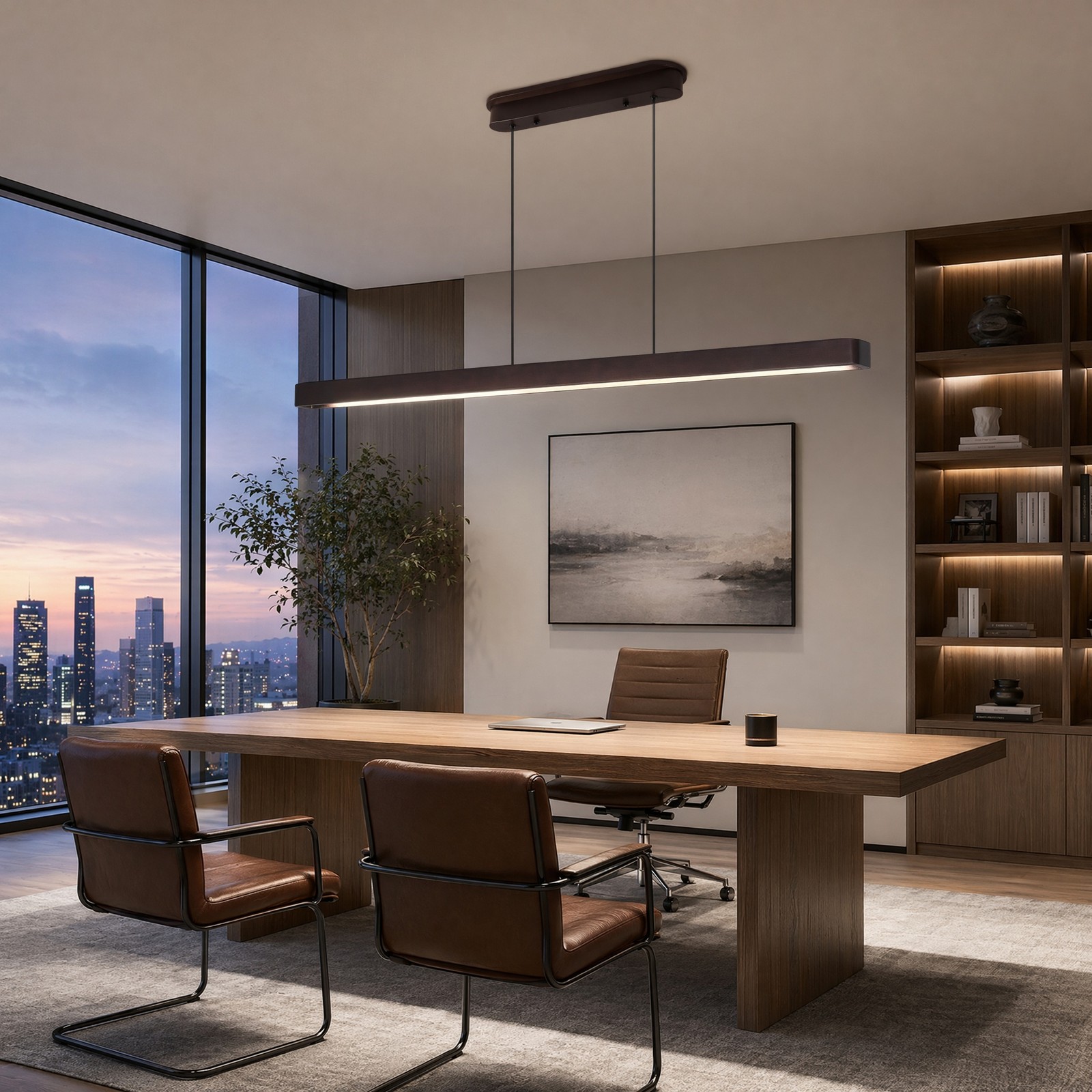 51 in 3CCT Modern Walnut Linear LED Pendant Chandelier Living Room Light Fixture gallery
