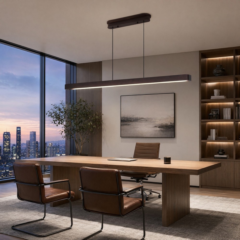 51 in 3CCT Modern Walnut Linear LED Pendant Chandelier Living Room Light Fixture