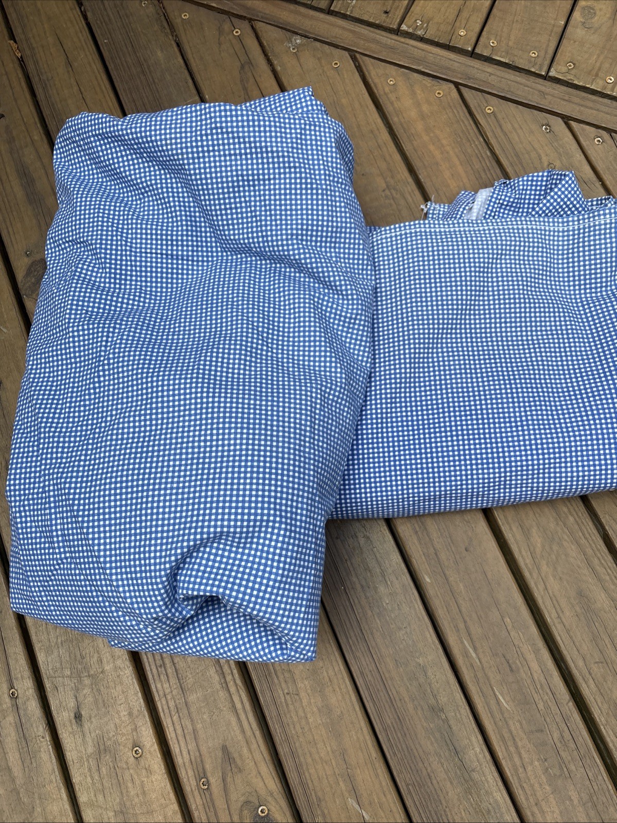 VTG Ralph Lauren Queen Sheet Irregular Set Flat & Fitted Blue Gingham Check gallery