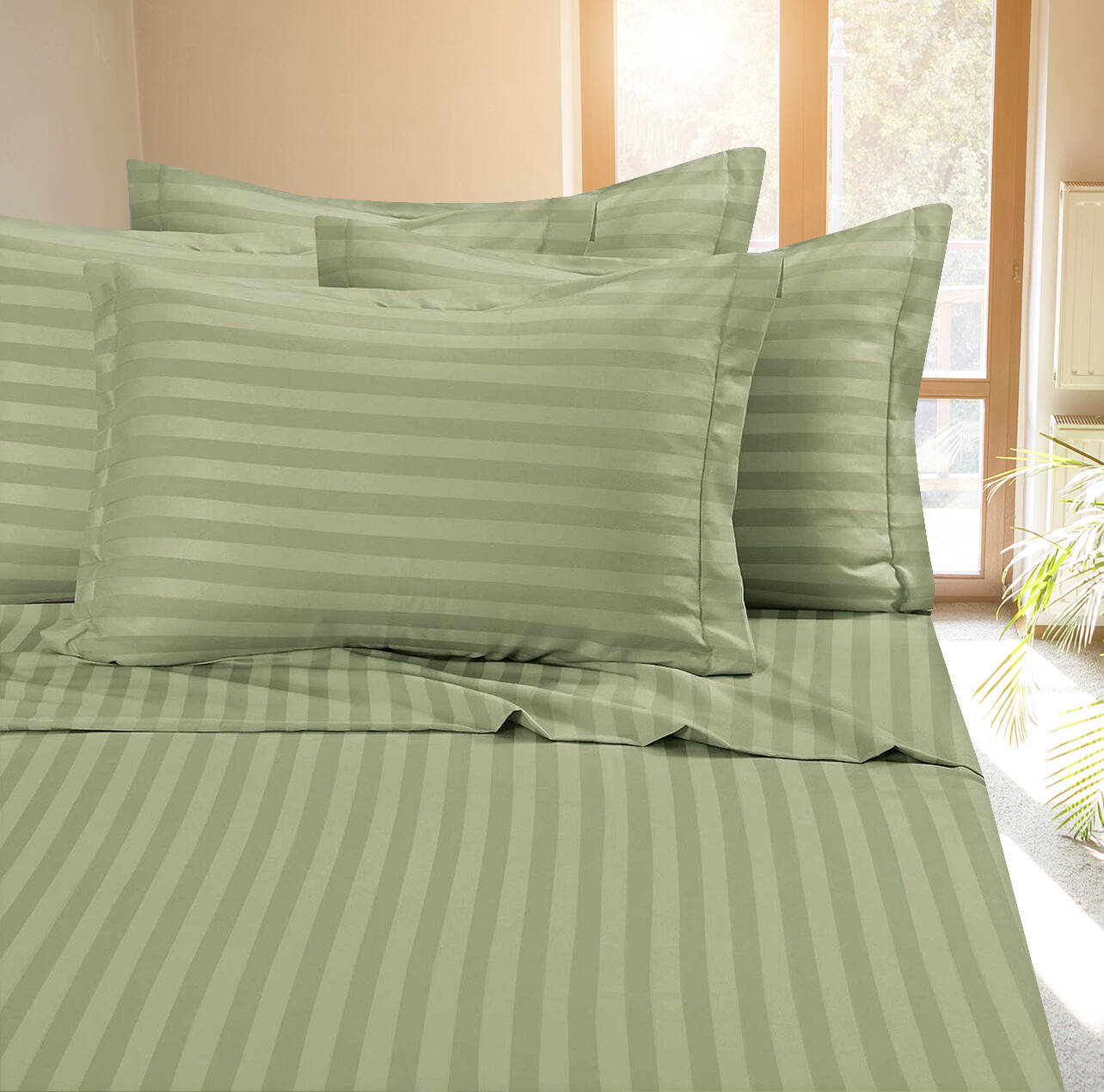 Fine 400 Thread Count 100% Cotton Sateen Bed Sheet Dobby Stripe gallery