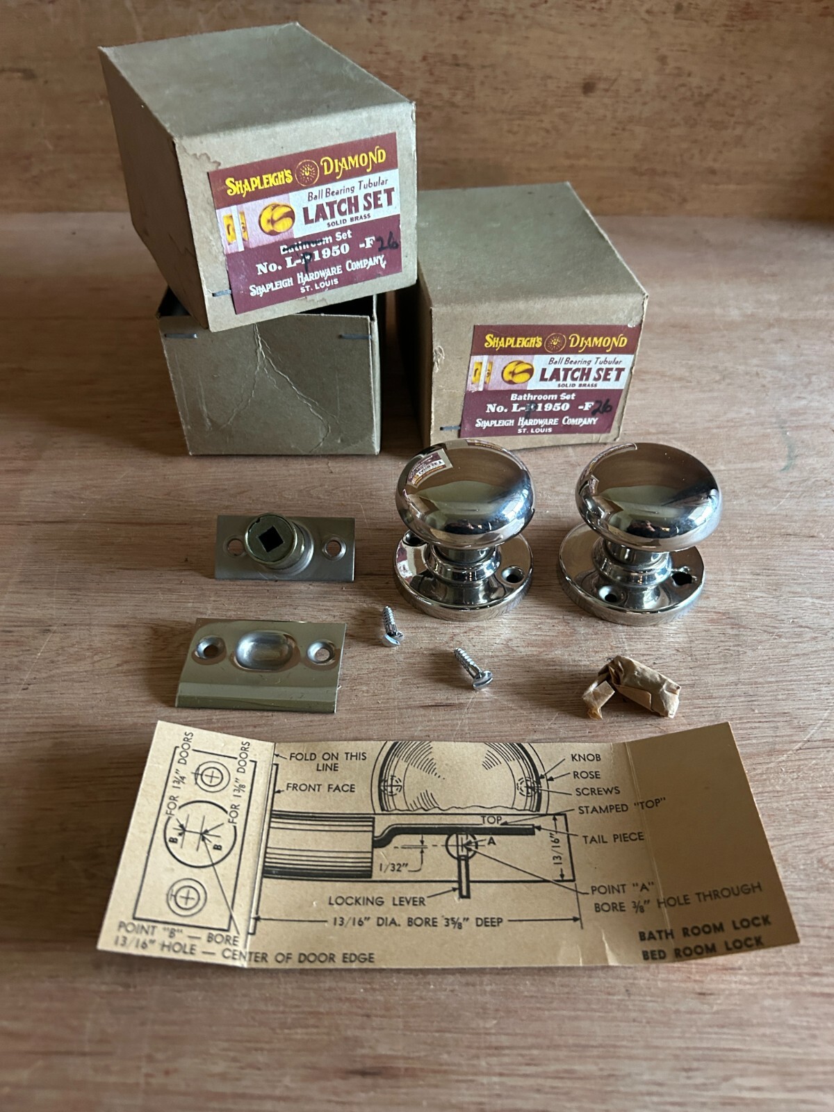 Shapleigh's Diamond Door Knob Latch Silver Tone Vintage 2 Sets Incomplete Parts gallery