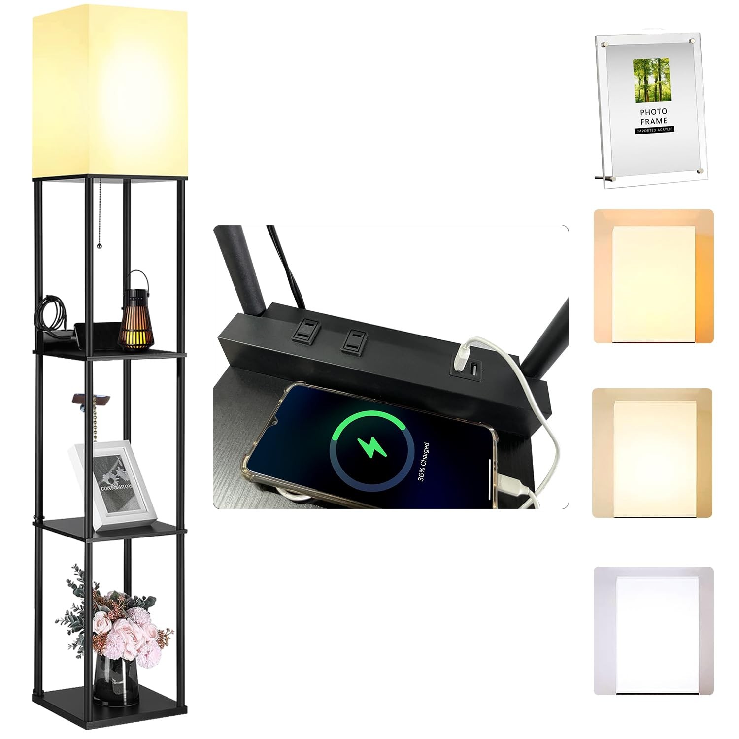 Led Floor Lamp With Shelves 3 Color Temperature 9w Led Light Bulb 2ac Outlets & gallery