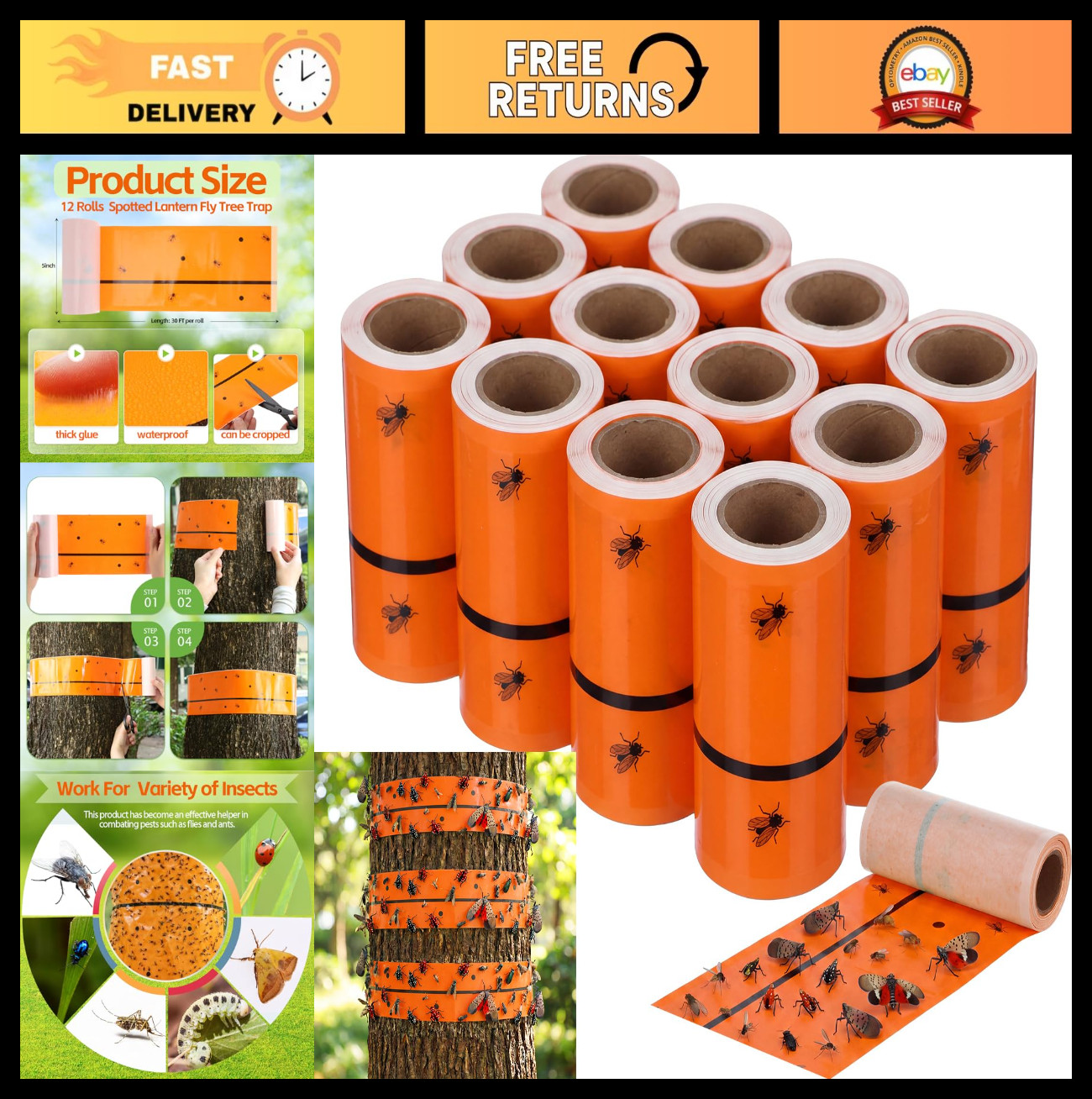 12 Rolls Spotted Lanternfly Trap - 30ft Sticky Strips for Trees, Garden, Lawn gallery