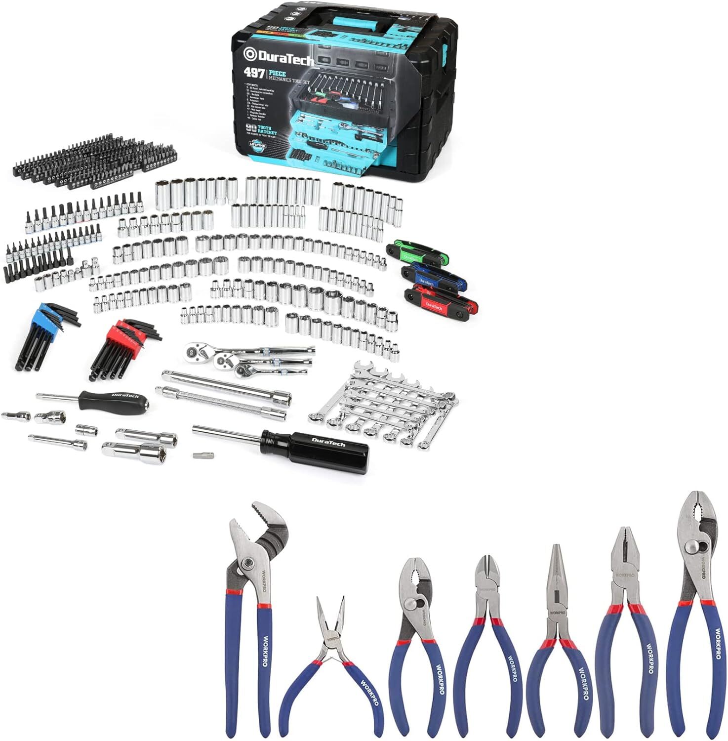 DURATECH 497-Piece Mechanics Tool Set SAE/Metric Sockets& WORKPRO 7PC Pliers Set gallery