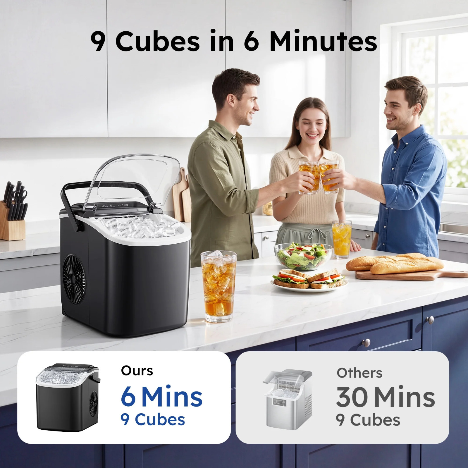 Simzlife 26 lbs/24H Countertop Ice Maker Machine, 9 Bullet-Shaped Ice in 6 Min gallery