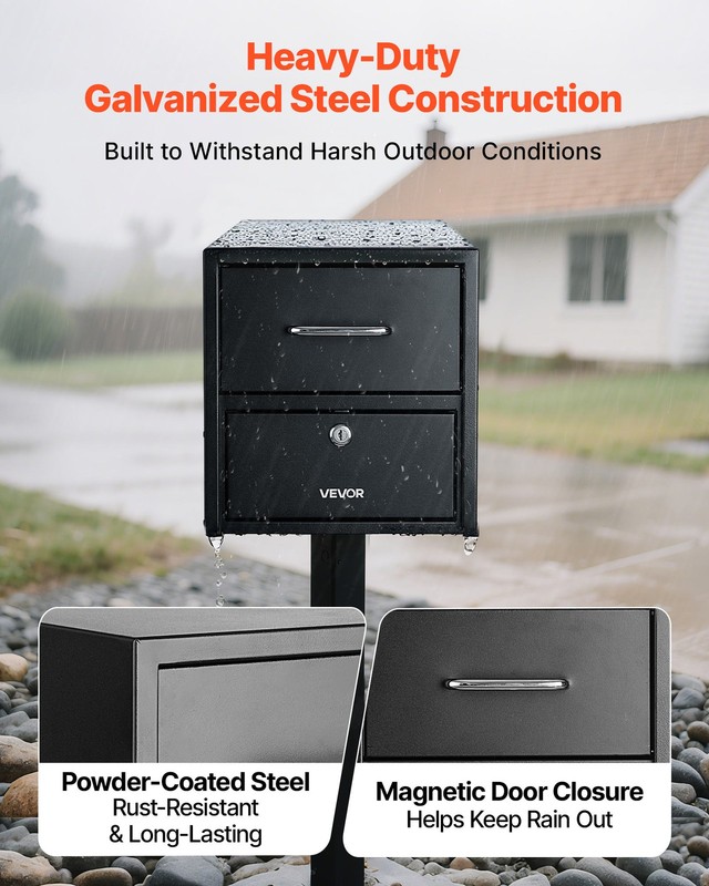 VEVOR Post Mount Mailbox for Outside House Lockable Metal Mail Box Magnetic Door gallery
